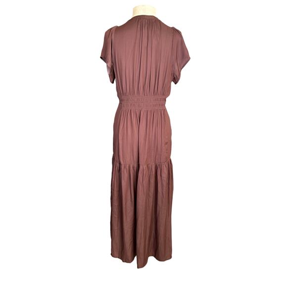 NWT Rielle Matte Satin Tiered Maxi Dress Brown S Minimalist Contemporary Neutral - Picture 5 of 10